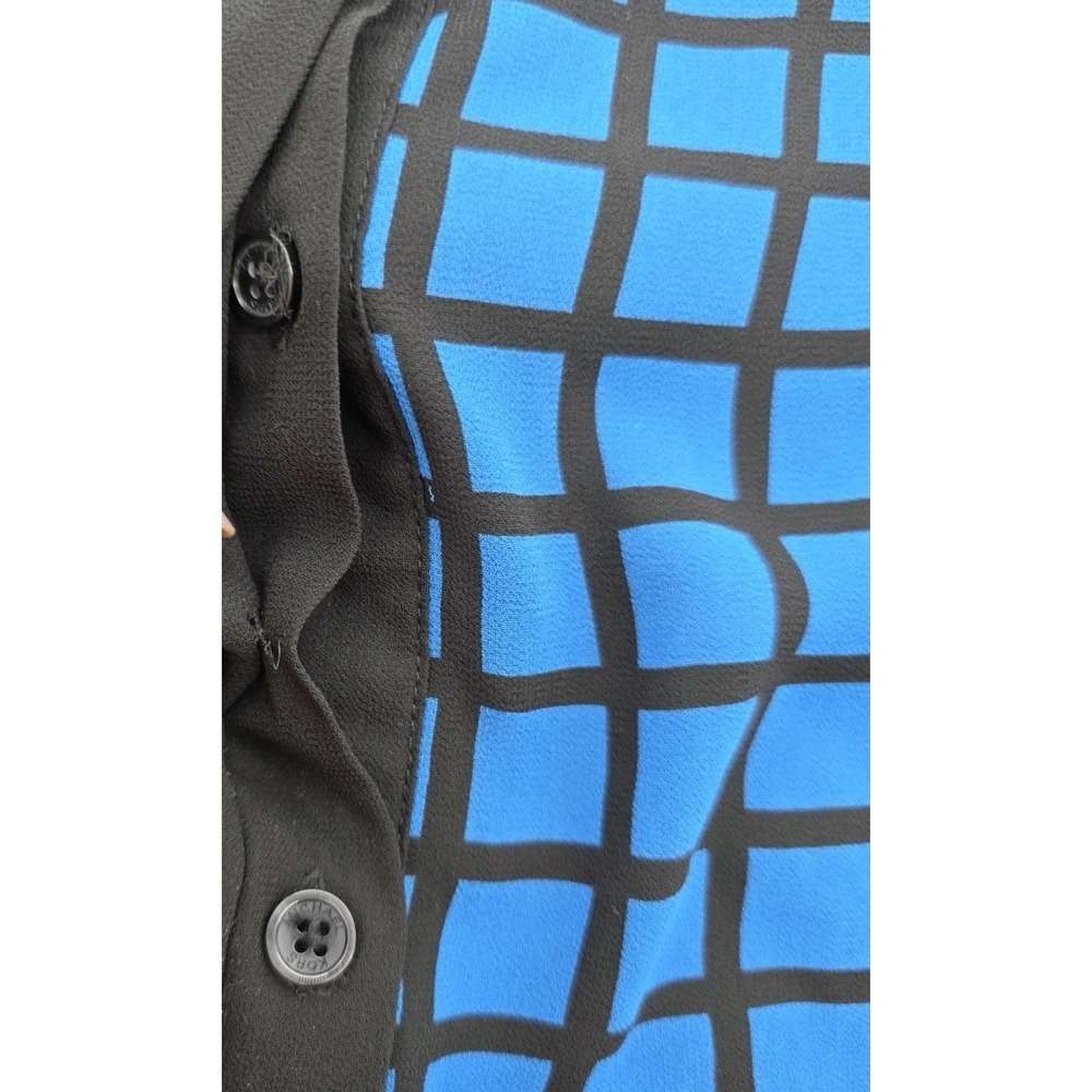 Michael Kors Blouse XS Blue Black Plaid Checkered Button Front Long Sleeve - Picture 5 of 12